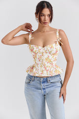 Gigou-Royal Rose Print Peplum Cotton Corset