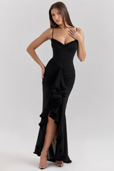 Gabbi-Black Mesh Ruffled Front Gown