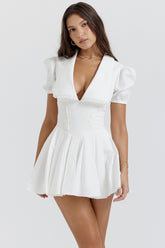 Piera-White Pleated Mini Dress