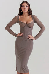 Safran-Mocha Corset Midi Dress