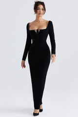 Rosa-Black Crystal Embellished Maxi Dress