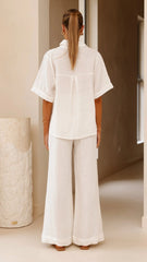 Darcila Short Sleeve Button Up Shirt - White