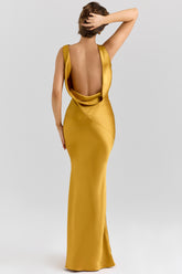 Safaira-Amber Satin Draped Cowl Neck Maxi Dress