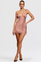 Nia-Rose Pink Satin & Lace Slip Dress
