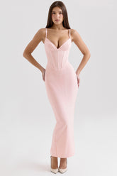 Romy-Pink Mesh Bodycon Maxi Dress