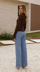 Corbin Collared Knit Top - Brown