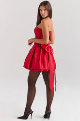 Salome-Holly Red Satin Detachable Bow Mini Dress