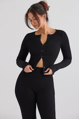 Sylvia-Black Ribbed Knit Cardigan - SALE