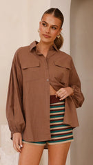 Bianca Oversized Button Up Shirt - Brown