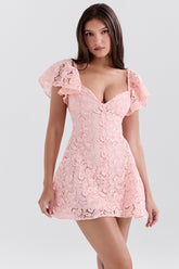 Verity-Perfectly Pink Floral Lace Mini Dress