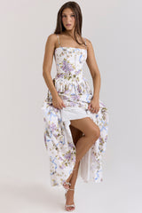 Ysabella-Off White Vintage Ribbon Print Cotton Midi Sundress
