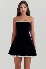 Marilla-Black Velvet Strapless Dress