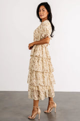 Pia Tiered Midi Dress | Pale Yellow Floral