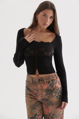 Candice-Black Lace Trim Top - SALE