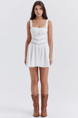 Tiffani-White Lace Trim Mini Dress