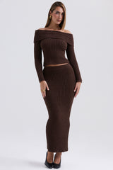 Sloane-Chocolate Soft Cotton Boucle Maxi Skirt - SALE