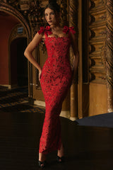 Tiff-Holly Red Velvet Lace Maxi Dress