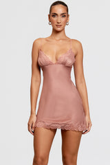 Nia-Rose Pink Satin & Lace Slip Dress