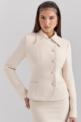 Misha-Cream Boucle Button Front Blazer