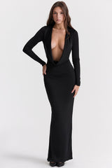 Saskia-Black Draped Maxi Dress