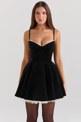 Minimoiselle-Black Velvet Tulle Mini Dress