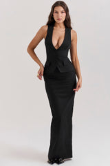 Juliet-Black Sleeveless Tuxedo Top