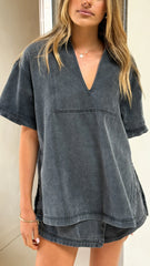 Alaina Oversized Shirt - Black Denim