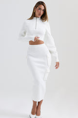 Reeva-White Balloon Sleeve Ribbed Sweater - SALE