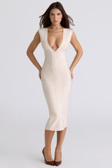 The Super Plunge-Vanilla Stretch Bandage Midi Dress
