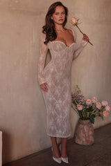 Saisha-Ivory Lace Long Sleeve Midi Dress