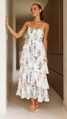 Camisha Frill Maxi Dress - Vase Print