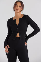 Sylvia-Black Ribbed Knit Cardigan - SALE