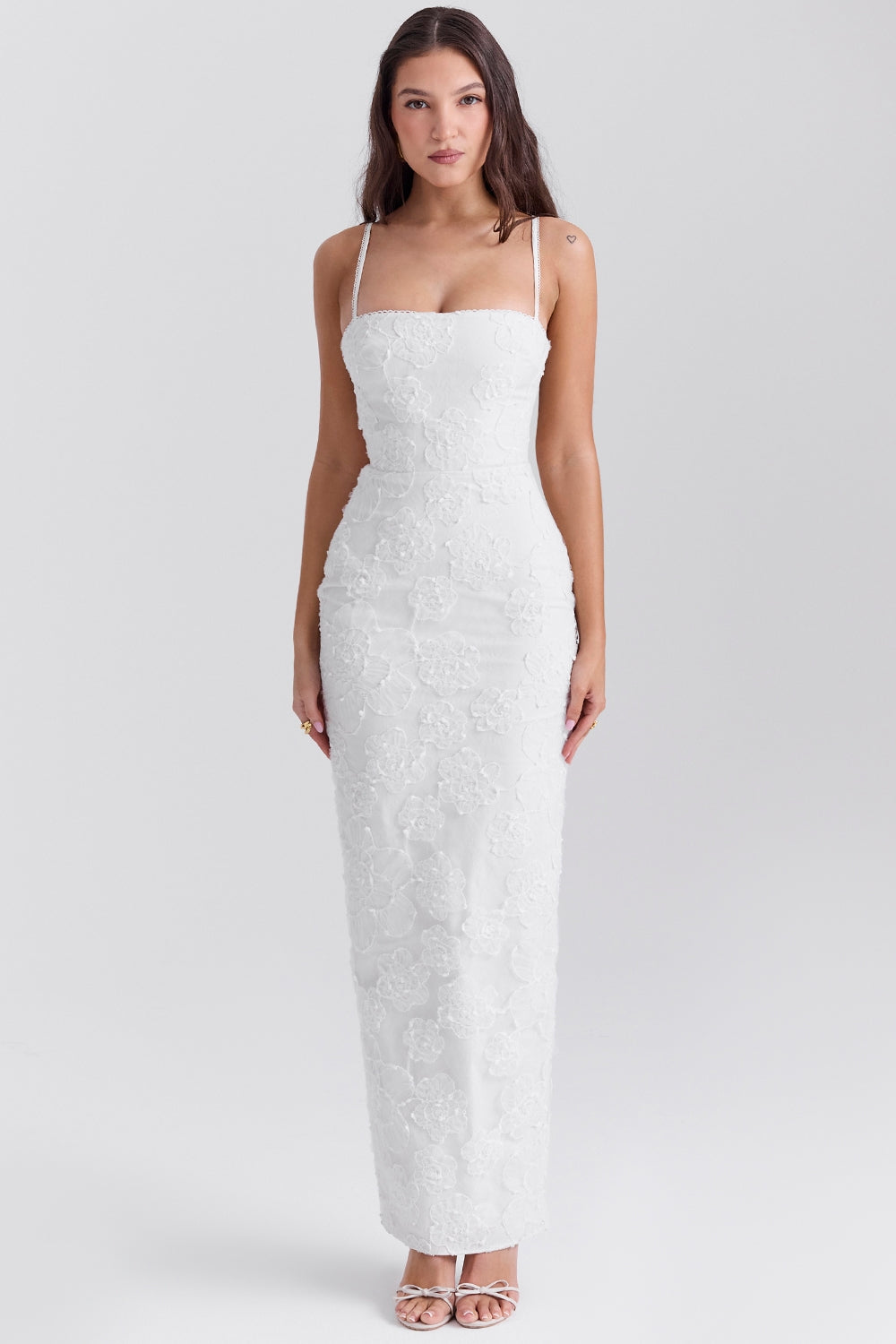 Eva-White Floral Lace Maxi Dress