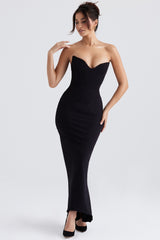 Sabine-Black Crepe Strapless Corset Dress