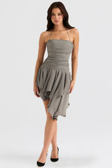 Valeria-Smoke Gathered Asymmetric Dress