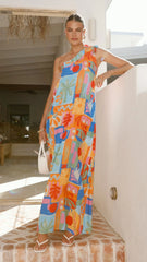 Paxton One Shoulder Maxi Dress - Tropical Abstract
