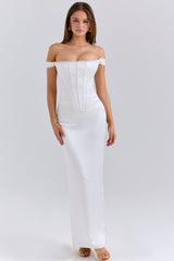 Isis-Ivory Satin Corset Maxi Dress