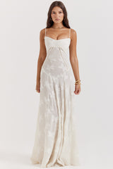 Seren-Vintage Cream Floral Lace Back Maxi Dress