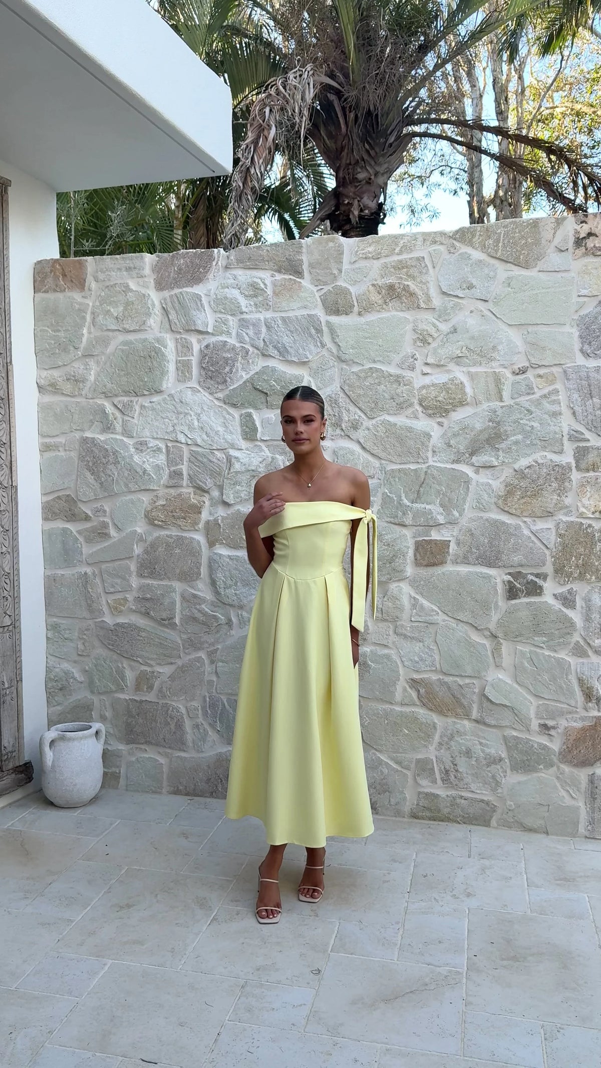 Bentley Off Shoulder Midi Dress - Lemon
