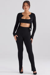 Sylvia-Black Ribbed Knit Cardigan - SALE