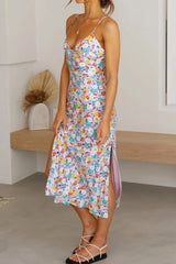 Floral Print Low Cut Slit Cami Dress