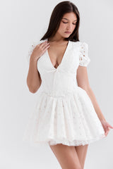 Imani-White Pleated Broderie Anglais Mini Dress