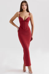 Romy-Wine Mesh Bodycon Maxi Dress