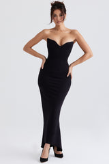 Sabine-Black Crepe Strapless Corset Dress