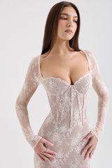 Saisha-Ivory Lace Long Sleeve Midi Dress