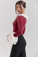 Jacinda-Cabernet Velvet Lace Trimmed Corset Top - SALE