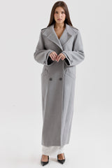 Sander-Grey Double Breasted Funnel Neck Coat