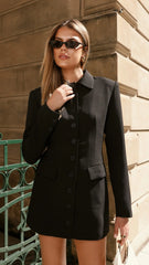 Cheri Long Sleeve Mini Dress - Ink Black