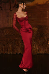 Perdi-Berry Satin Maxi Dress with Corset