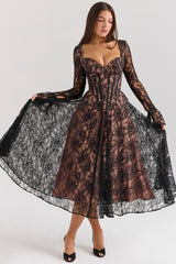 Raquel-Black Lace Corset Midi Dress - SALE